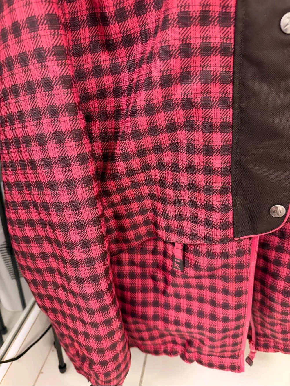 Airwalk Kids Pink and Black Plaid Hooded Puffer Jacket